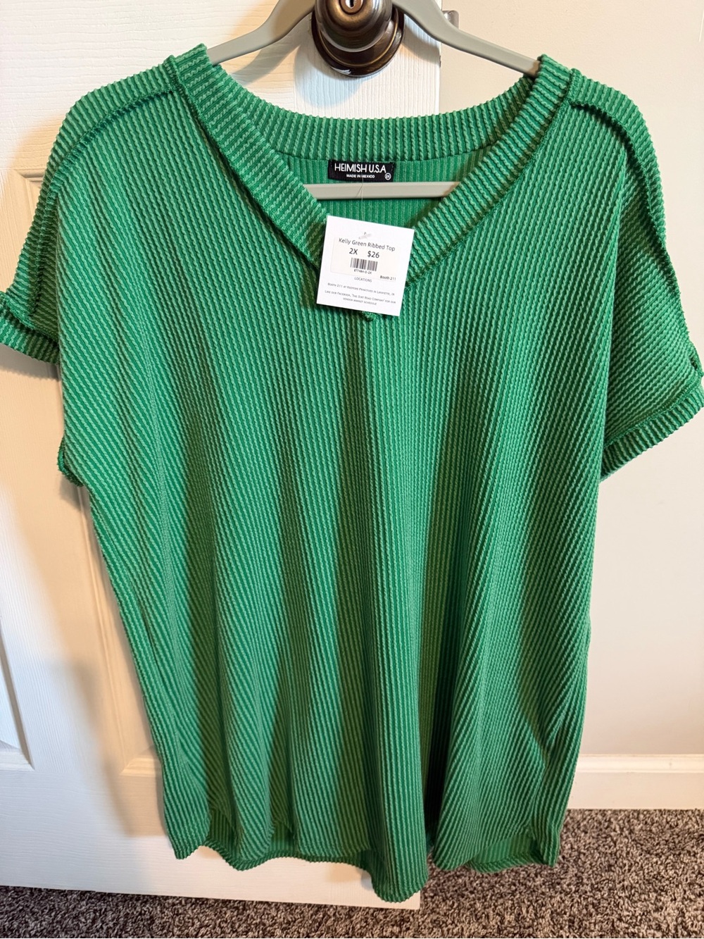 HEIMISH USA Kelly Green Ribbed V-Neck Top